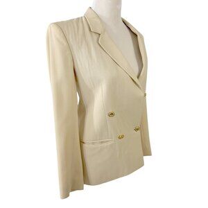 Gucci Double Breasted Jacket Blazer Size 40 M Vintage 1980s Cream Wool Gabardine
